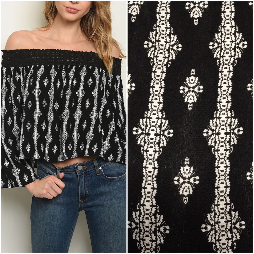 Boho Off-The-Shoulder Black Blouse